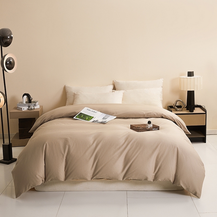 91家纺网 家纺一手货源 找家纺 名优家纺 2026新款60S13374高支密全棉印花纯色四件套 可可棕+奶黄