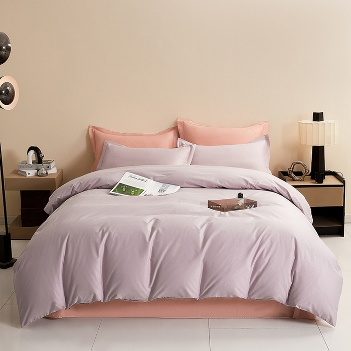 91家纺网 家纺一手货源 找家纺 名优家纺 2026新款60S13374高支密全棉印花纯色四件套 加仑紫+樱花粉