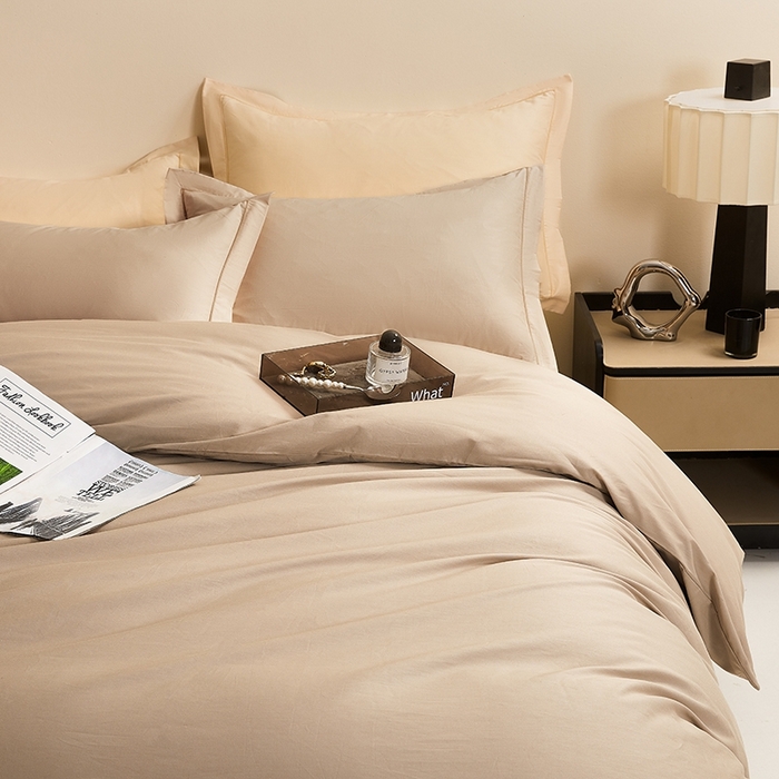 91家纺网 家纺一手货源 找家纺 名优家纺 2026新款60S13374高支密全棉印花纯色四件套 可可棕+奶黄