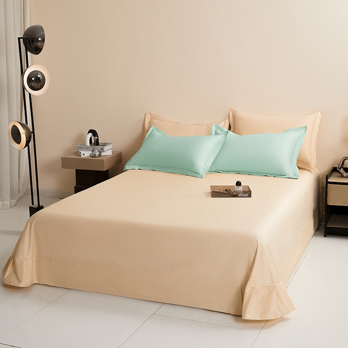 91家纺网 家纺一手货源 找家纺 名优家纺 2026新款60S13374高支密全棉印花纯色四件套 莫奈绿+奶黄