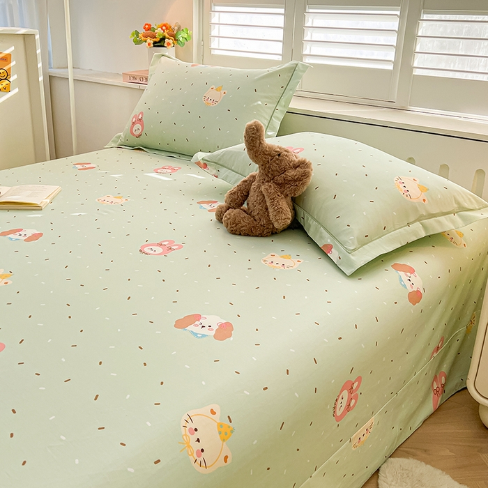 91家纺网 家纺一手货源 找家纺 名优家纺 2026新款60S13374高支密全棉印花纯色四件套 予甜-绿