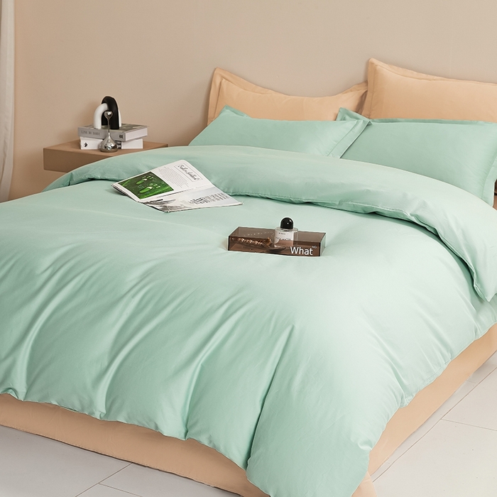 91家纺网 家纺一手货源 找家纺 名优家纺 2026新款60S13374高支密全棉印花纯色四件套 莫奈绿+奶黄