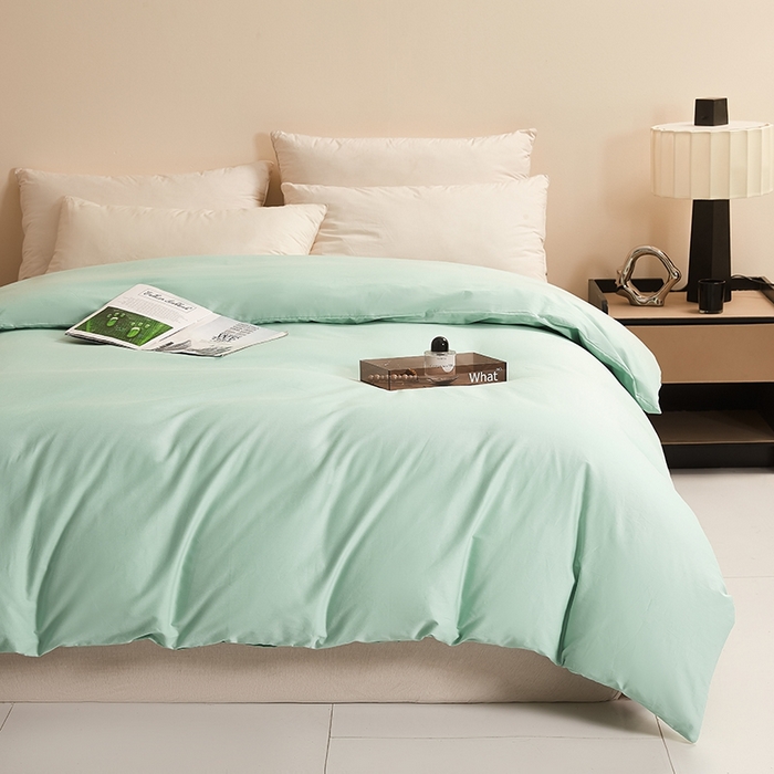 91家纺网 家纺一手货源 找家纺 名优家纺 2026新款60S13374高支密全棉印花纯色四件套 莫奈绿+奶黄