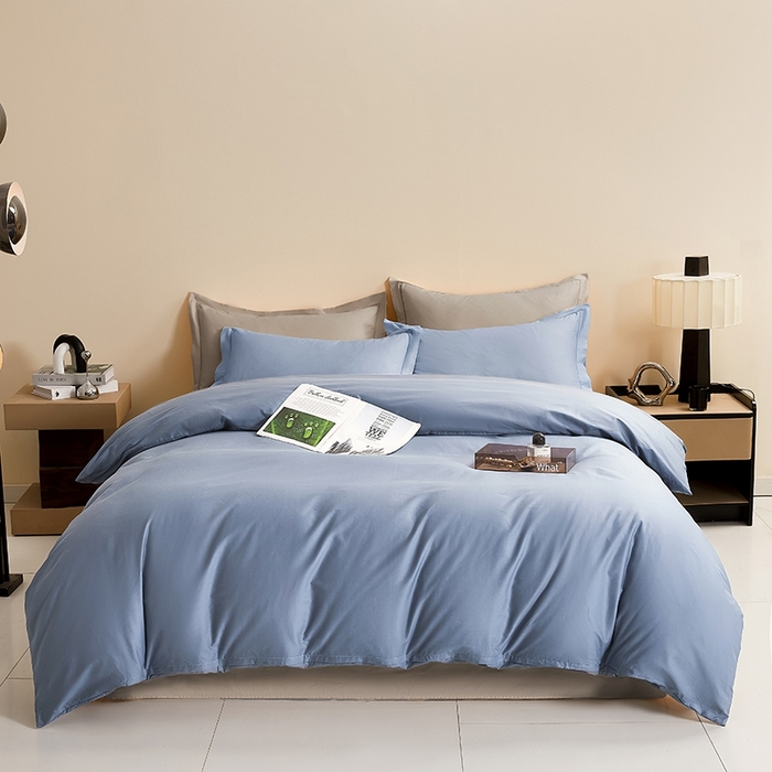 91家纺网 家纺一手货源 找家纺 名优家纺 2026新款60S13374高支密全棉印花纯色四件套 宾利兰+浅灰