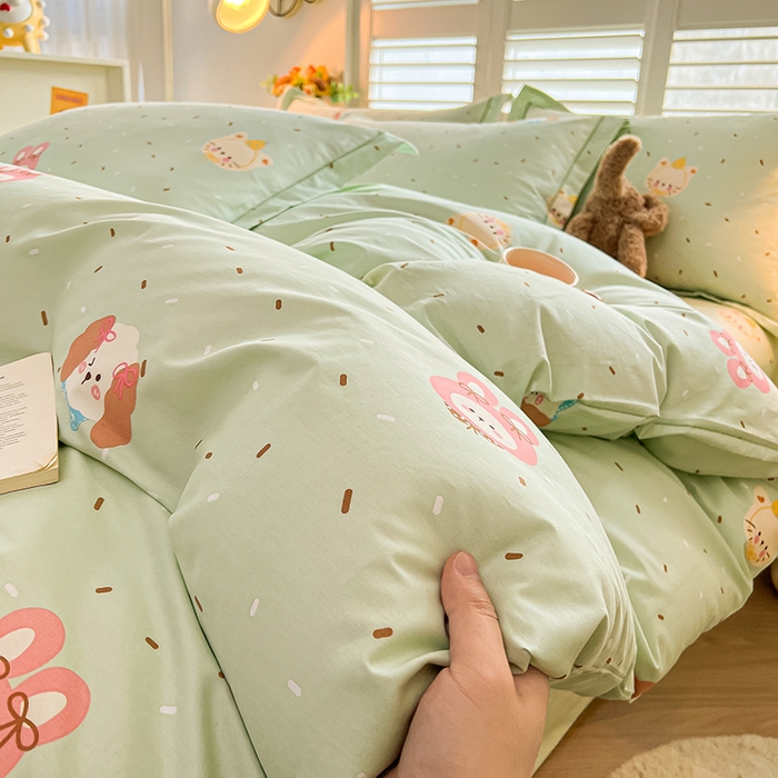 91家纺网 家纺一手货源 找家纺 名优家纺 2026新款60S13374高支密全棉印花纯色四件套 予甜-绿