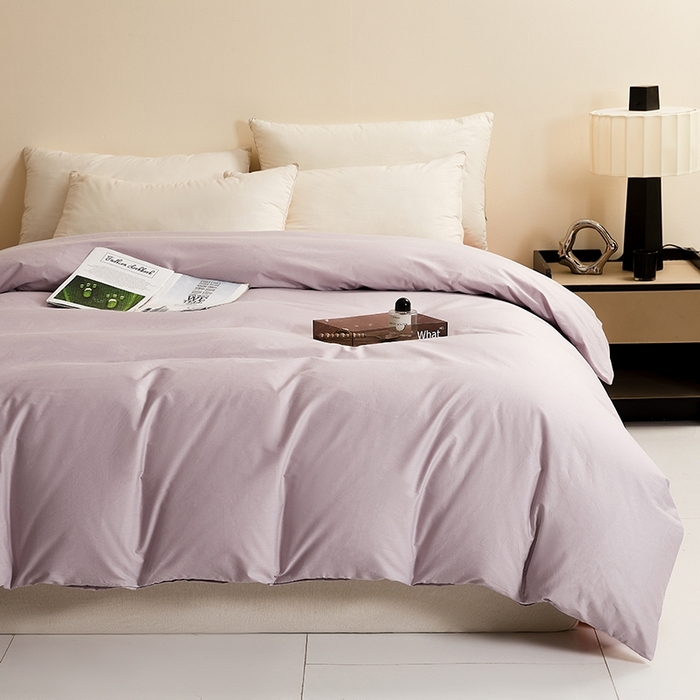 91家纺网 家纺一手货源 找家纺 名优家纺 2026新款60S13374高支密全棉印花纯色四件套 加仑紫+樱花粉