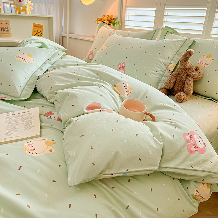 91家纺网 家纺一手货源 找家纺 名优家纺 2026新款60S13374高支密全棉印花纯色四件套 予甜-绿