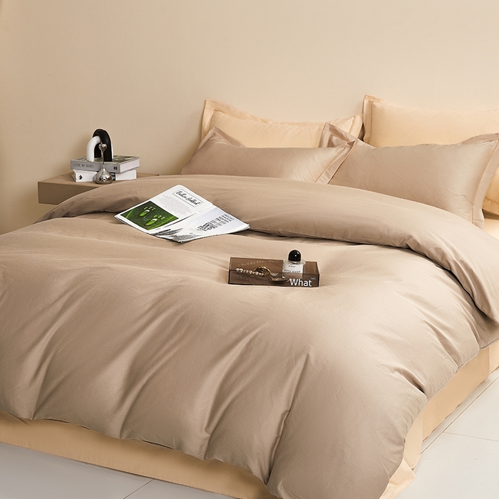 91家纺网 家纺一手货源 找家纺 名优家纺 2026新款60S13374高支密全棉印花纯色四件套 可可棕+奶黄