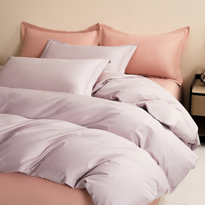 91家纺网 家纺一手货源 找家纺 名优家纺 2026新款60S13374高支密全棉印花纯色四件套 加仑紫+樱花粉