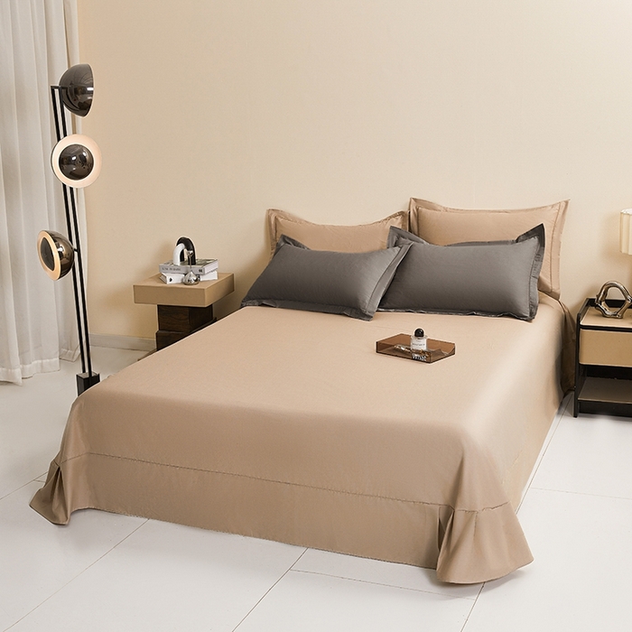 91家纺网 家纺一手货源 找家纺 名优家纺 2026新款60S13374高支密全棉印花纯色四件套 星耀黑+可可棕