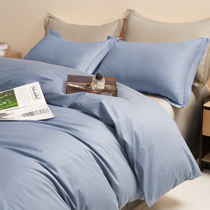 91家纺网 家纺一手货源 找家纺 名优家纺 2026新款60S13374高支密全棉印花纯色四件套 宾利兰+浅灰