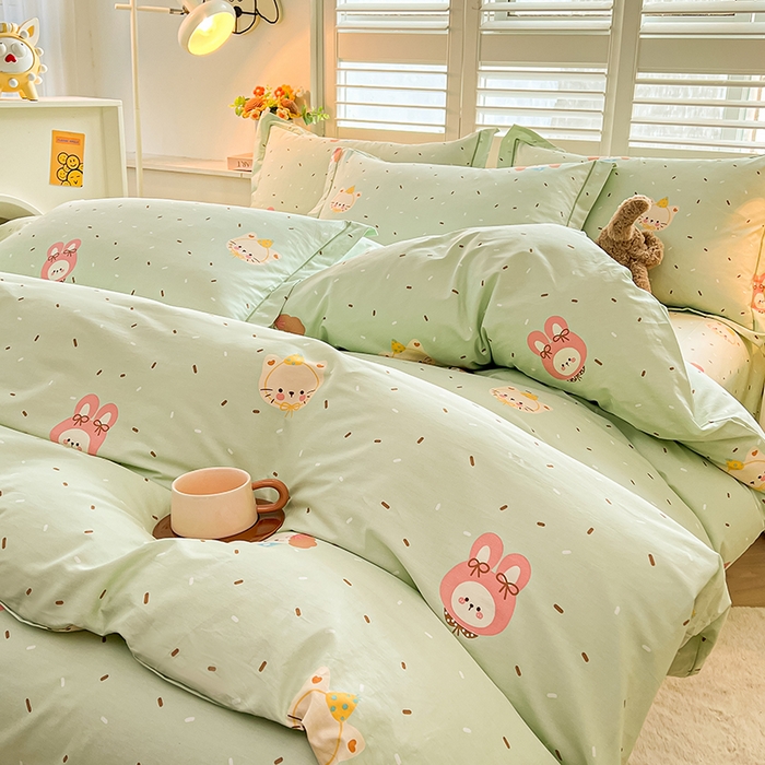 91家纺网 家纺一手货源 找家纺 名优家纺 2026新款60S13374高支密全棉印花纯色四件套 予甜-绿