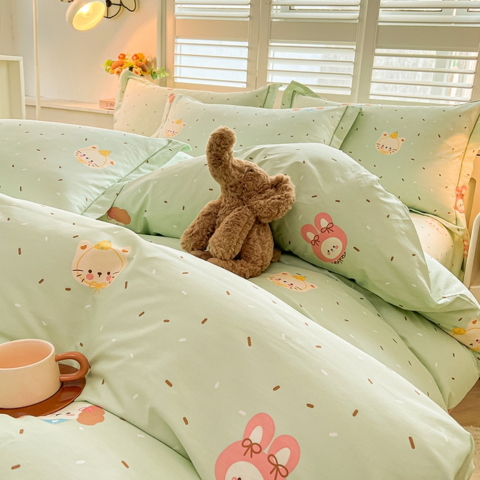 91家纺网 家纺一手货源 找家纺 名优家纺 2026新款60S13374高支密全棉印花纯色四件套 予甜-绿