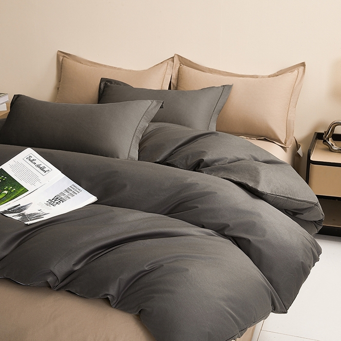 91家纺网 家纺一手货源 找家纺 名优家纺 2026新款60S13374高支密全棉印花纯色四件套 星耀黑+可可棕