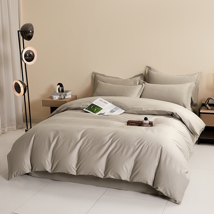 91家纺网 家纺一手货源 找家纺 名优家纺 2026新款60S13374高支密全棉印花纯色四件套 浅灰