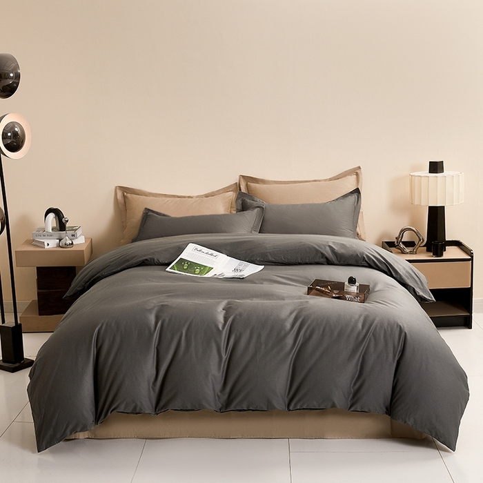 91家纺网 家纺一手货源 找家纺 名优家纺 2026新款60S13374高支密全棉印花纯色四件套 星耀黑+可可棕