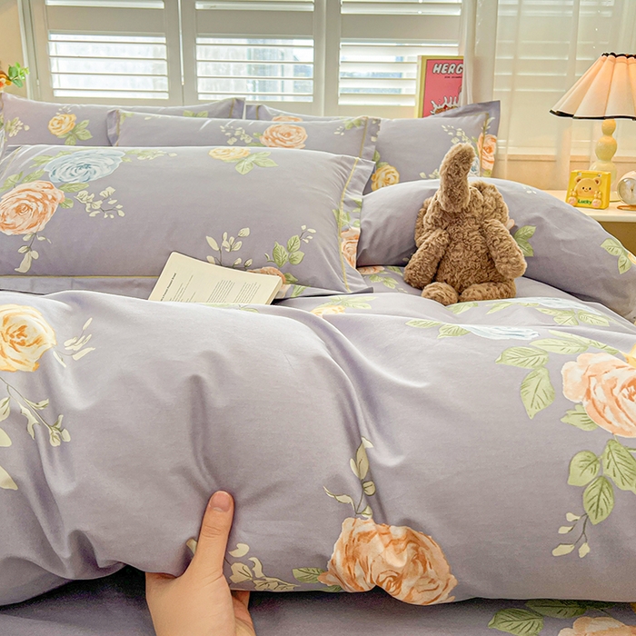 91家纺网 家纺一手货源 找家纺 名优家纺 2026新款60S13374高支密全棉印花纯色四件套 絮棠-灰