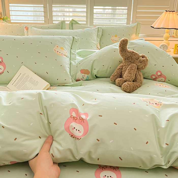 91家纺网 家纺一手货源 找家纺 名优家纺 2026新款60S13374高支密全棉印花纯色四件套 予甜-绿