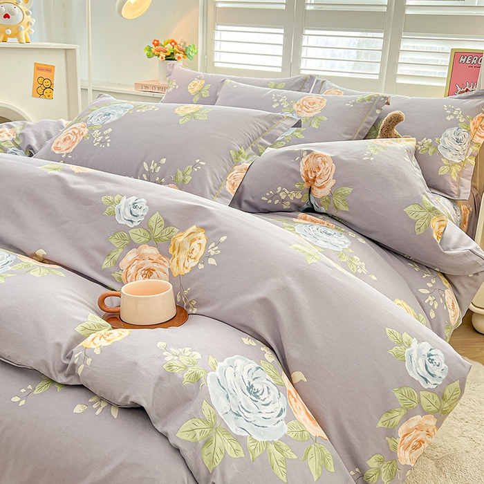 91家纺网 家纺一手货源 找家纺 名优家纺 2026新款60S13374高支密全棉印花纯色四件套 絮棠-灰