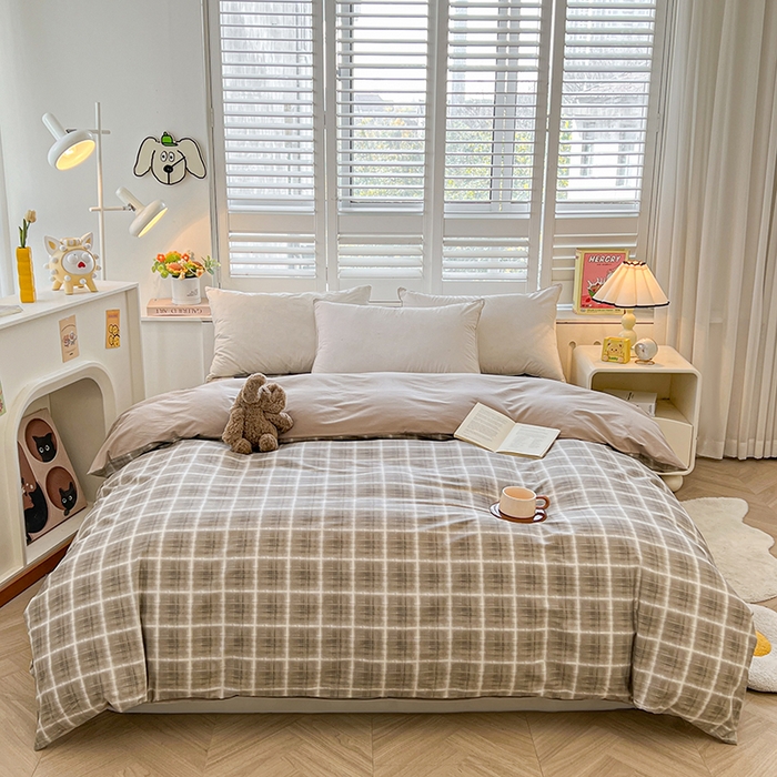 91家纺网 家纺一手货源 找家纺 名优家纺 2026新款60S13374高支密全棉印花纯色四件套 软麻-咖