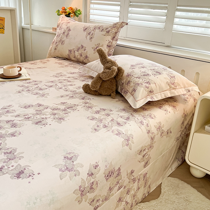 91家纺网 家纺一手货源 找家纺 名优家纺 2026新款60S13374高支密全棉印花纯色四件套 春日序-紫