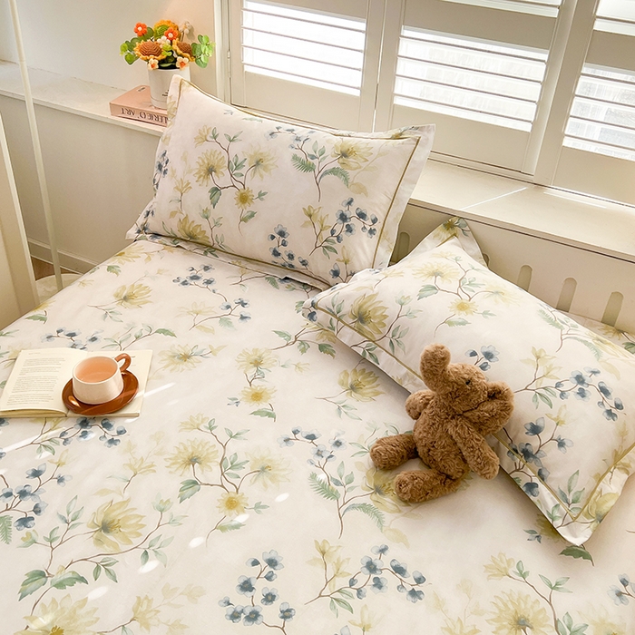 91家纺网 家纺一手货源 找家纺 名优家纺 2026新款60S13374高支密全棉印花纯色四件套 洛颜-蓝