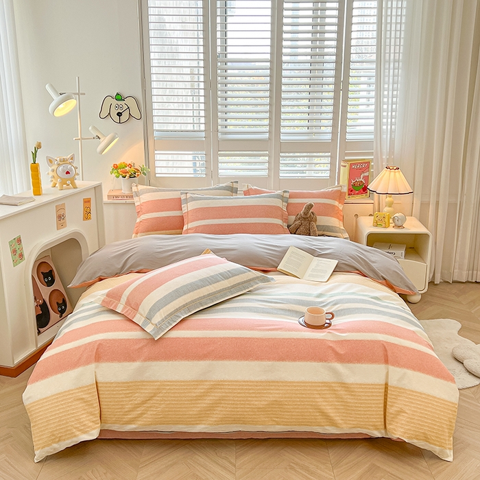 91家纺网 家纺一手货源 找家纺 名优家纺 2026新款60S13374高支密全棉印花纯色四件套 暖冬-桔