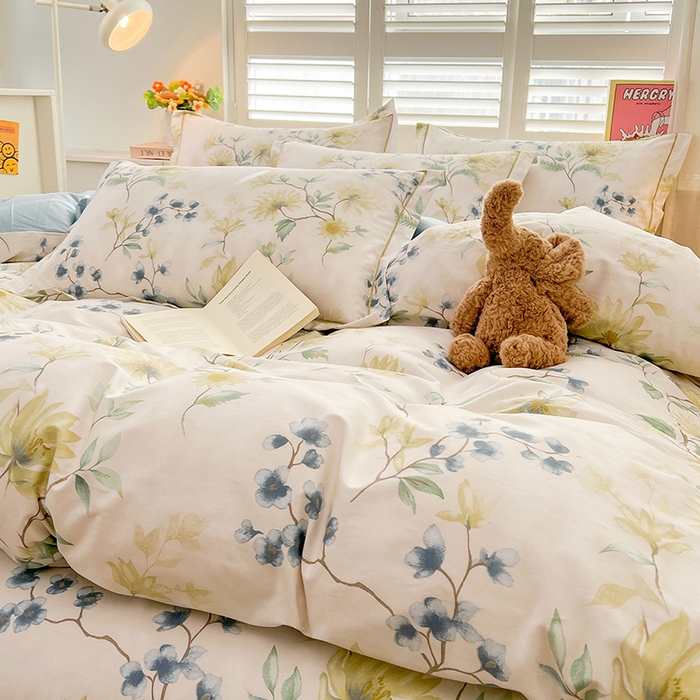 91家纺网 家纺一手货源 找家纺 名优家纺 2026新款60S13374高支密全棉印花纯色四件套 洛颜-蓝