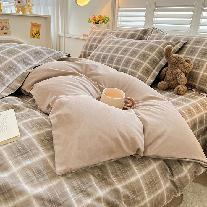 91家纺网 家纺一手货源 找家纺 名优家纺 2026新款60S13374高支密全棉印花纯色四件套 软麻-咖