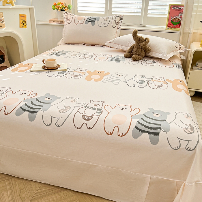 91家纺网 家纺一手货源 找家纺 名优家纺 2026新款60S13374高支密全棉印花纯色四件套 熊派对-米