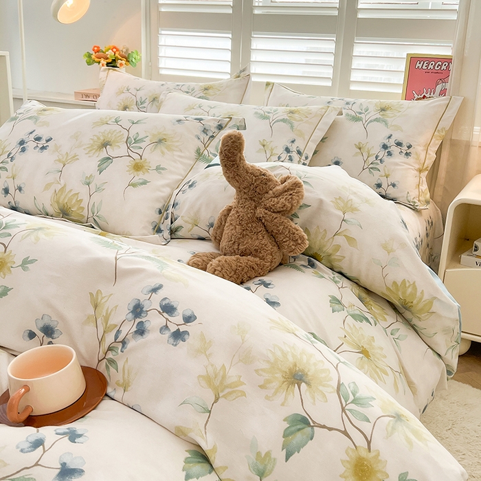 91家纺网 家纺一手货源 找家纺 名优家纺 2026新款60S13374高支密全棉印花纯色四件套 洛颜-蓝