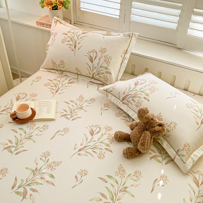 91家纺网 家纺一手货源 找家纺 名优家纺 2026新款60S13374高支密全棉印花纯色四件套 森野花簇-绿