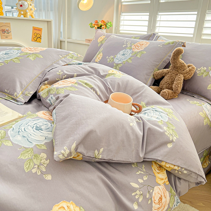 91家纺网 家纺一手货源 找家纺 名优家纺 2026新款60S13374高支密全棉印花纯色四件套 絮棠-灰