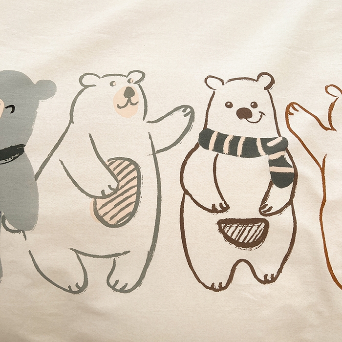 91家纺网 家纺一手货源 找家纺 名优家纺 2026新款60S13374高支密全棉印花纯色四件套 熊派对-米