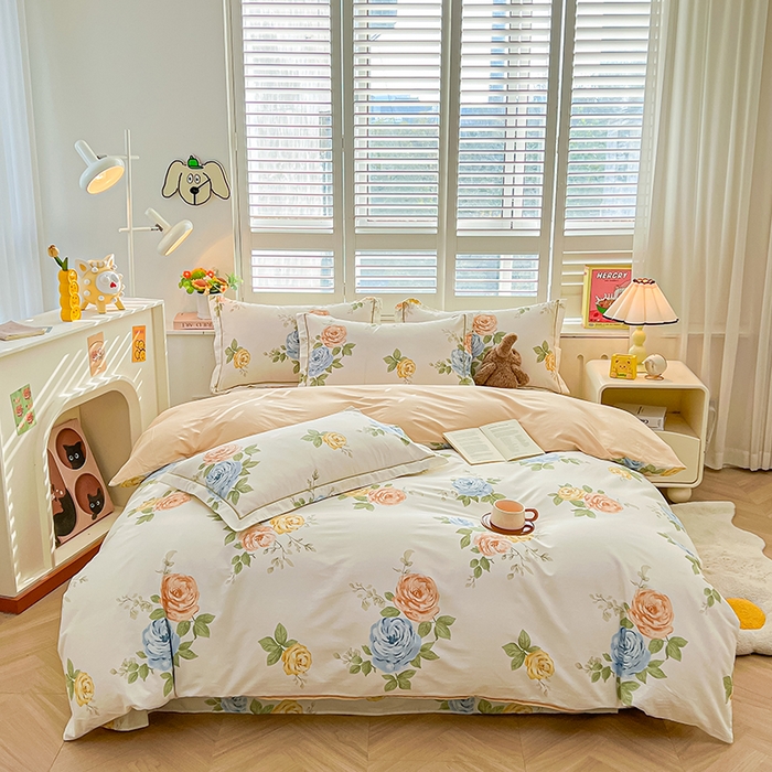 91家纺网 家纺一手货源 找家纺 名优家纺 2026新款60S13374高支密全棉印花纯色四件套 絮棠-米