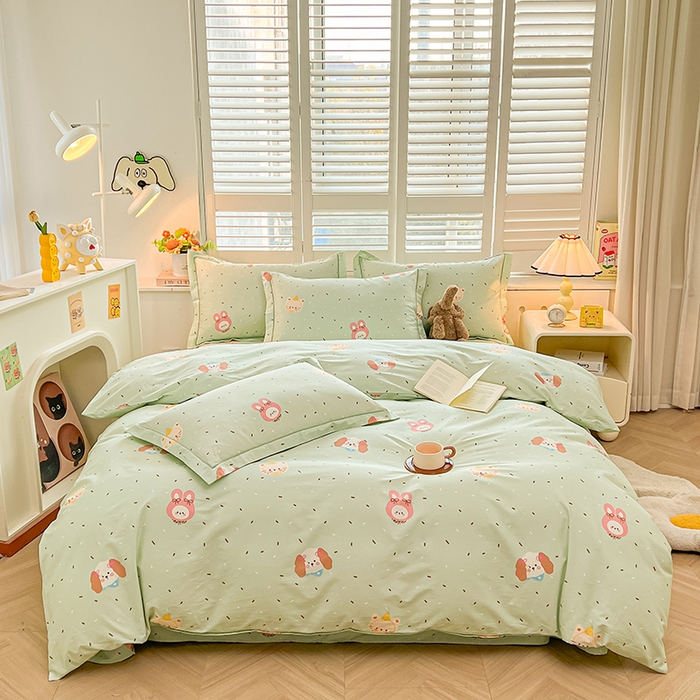 91家纺网 家纺一手货源 找家纺 名优家纺 2026新款60S13374高支密全棉印花纯色四件套 予甜-绿