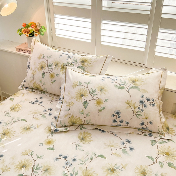 91家纺网 家纺一手货源 找家纺 名优家纺 2026新款60S13374高支密全棉印花纯色四件套 洛颜-蓝