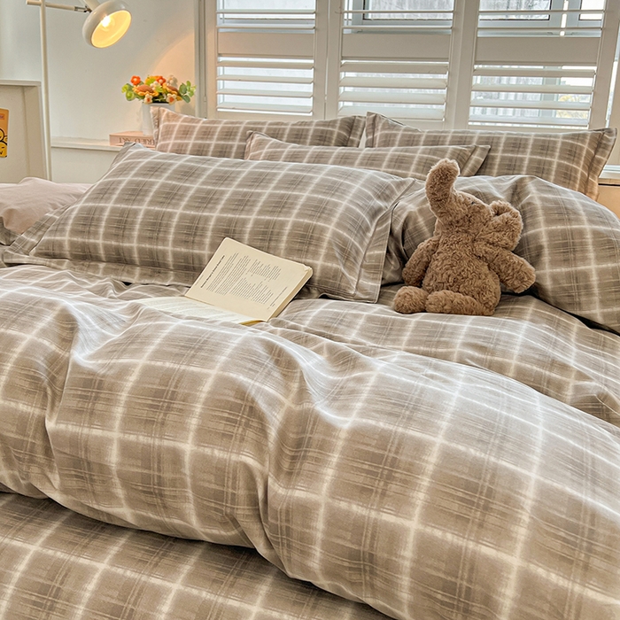 91家纺网 家纺一手货源 找家纺 名优家纺 2026新款60S13374高支密全棉印花纯色四件套 软麻-咖