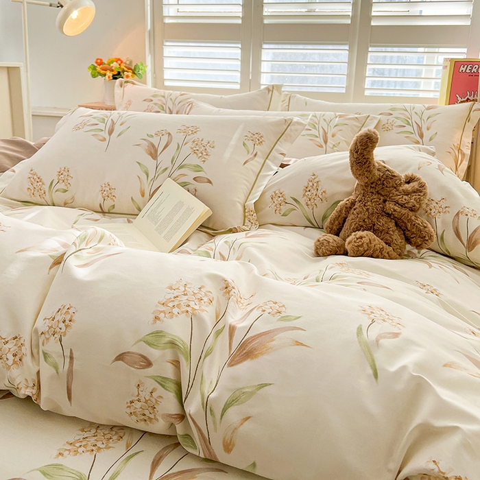 91家纺网 家纺一手货源 找家纺 名优家纺 2026新款60S13374高支密全棉印花纯色四件套 森野花簇-绿