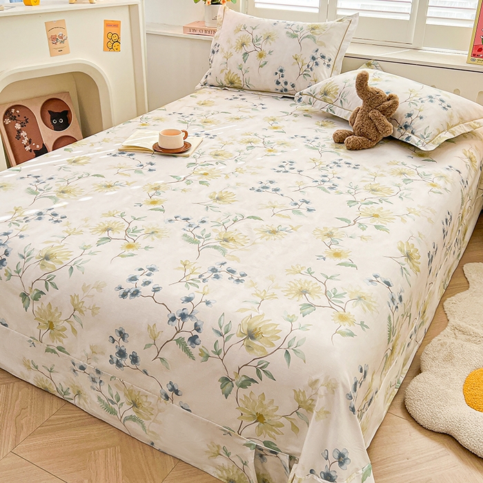 91家纺网 家纺一手货源 找家纺 名优家纺 2026新款60S13374高支密全棉印花纯色四件套 洛颜-蓝