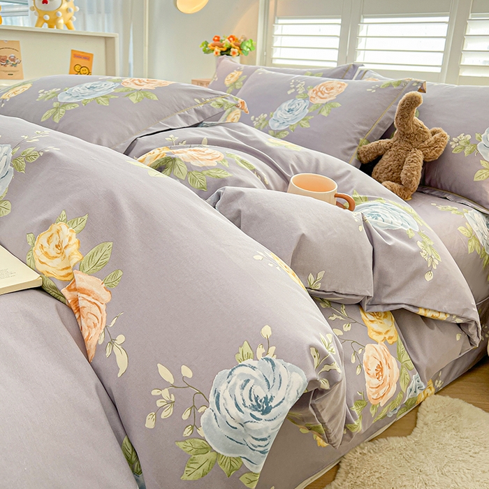 91家纺网 家纺一手货源 找家纺 名优家纺 2026新款60S13374高支密全棉印花纯色四件套 絮棠-灰