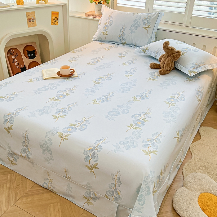 91家纺网 家纺一手货源 找家纺 名优家纺 2026新款60S13374高支密全棉印花纯色四件套 绣花仙-蓝