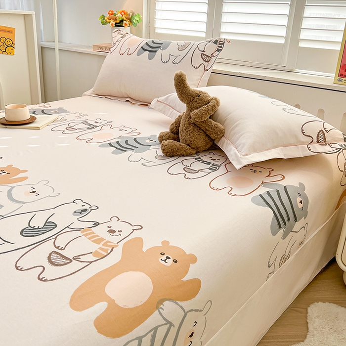 91家纺网 家纺一手货源 找家纺 名优家纺 2026新款60S13374高支密全棉印花纯色四件套 熊派对-米