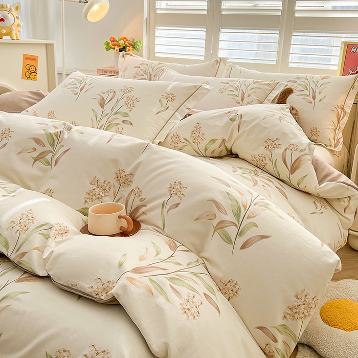 91家纺网 家纺一手货源 找家纺 名优家纺 2026新款60S13374高支密全棉印花纯色四件套 森野花簇-绿