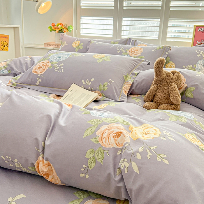 91家纺网 家纺一手货源 找家纺 名优家纺 2026新款60S13374高支密全棉印花纯色四件套 絮棠-灰