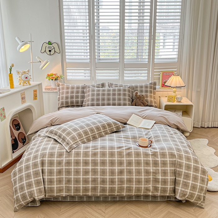 91家纺网 家纺一手货源 找家纺 名优家纺 2026新款60S13374高支密全棉印花纯色四件套 软麻-咖