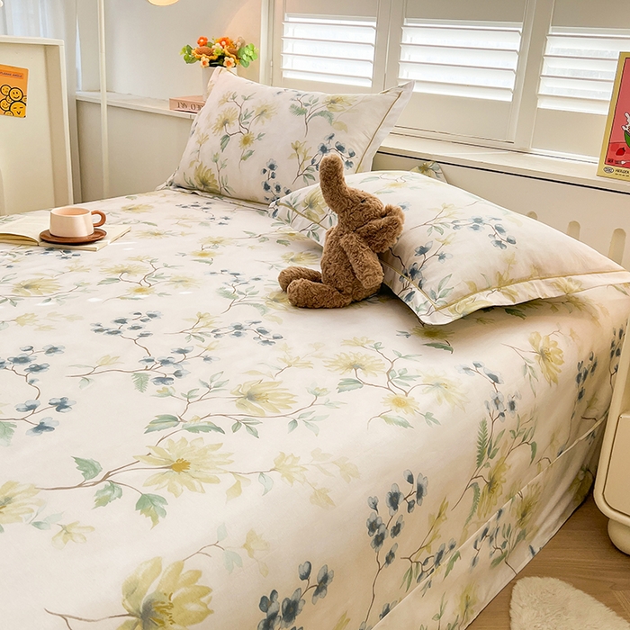 91家纺网 家纺一手货源 找家纺 名优家纺 2026新款60S13374高支密全棉印花纯色四件套 洛颜-蓝