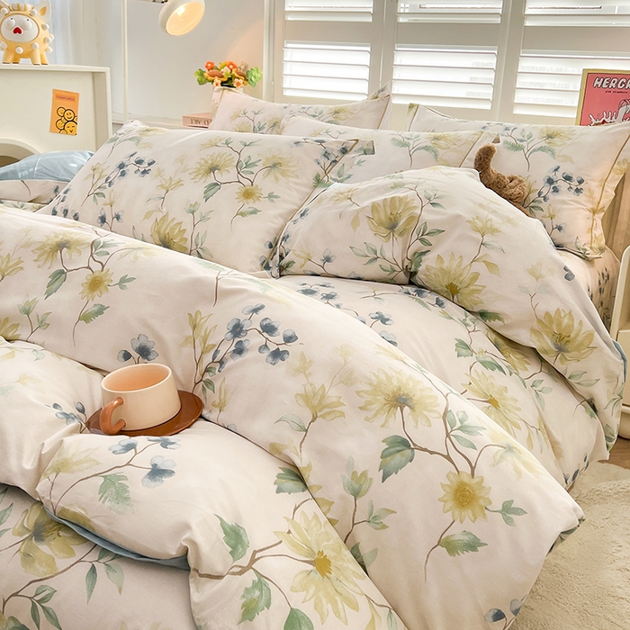 91家纺网 家纺一手货源 找家纺 名优家纺 2026新款60S13374高支密全棉印花纯色四件套 洛颜-蓝