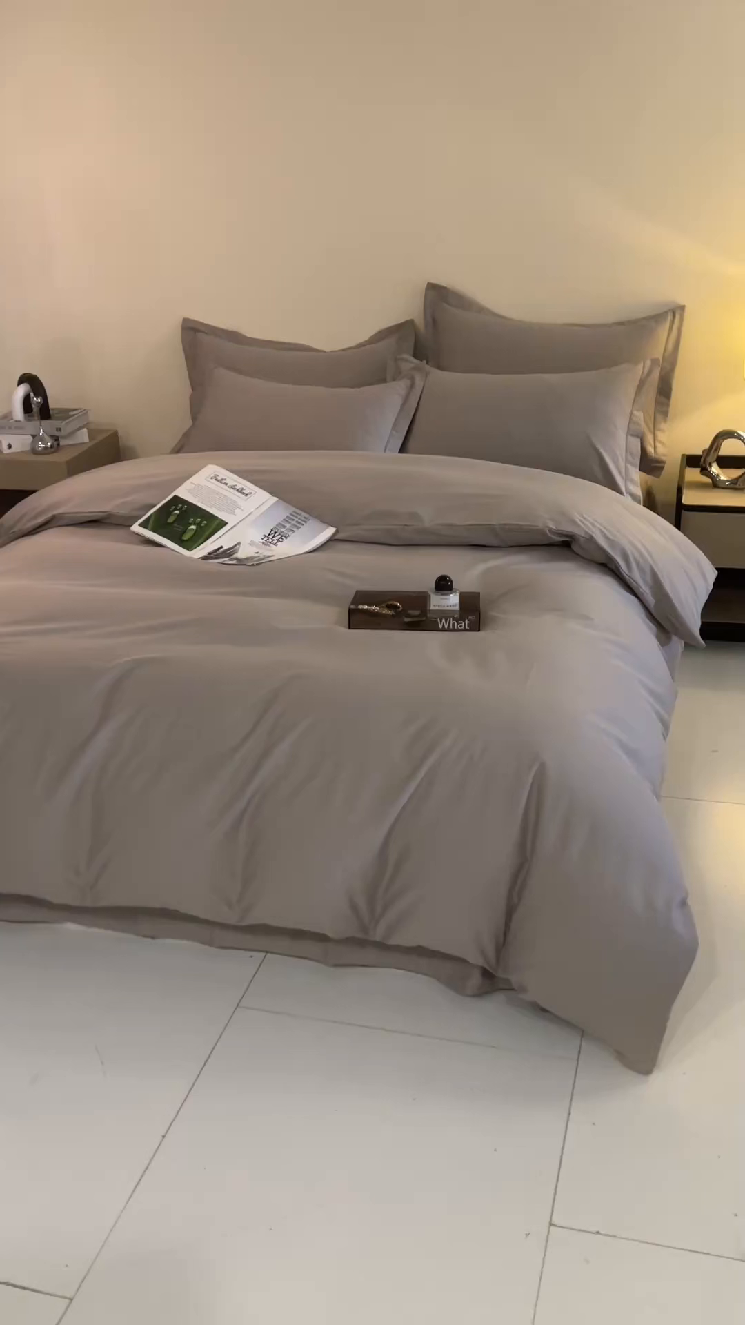 91家纺网 家纺一手货源 找家纺 名优家纺 2026新款60S13374高支密全棉印花纯色四件套 浅灰