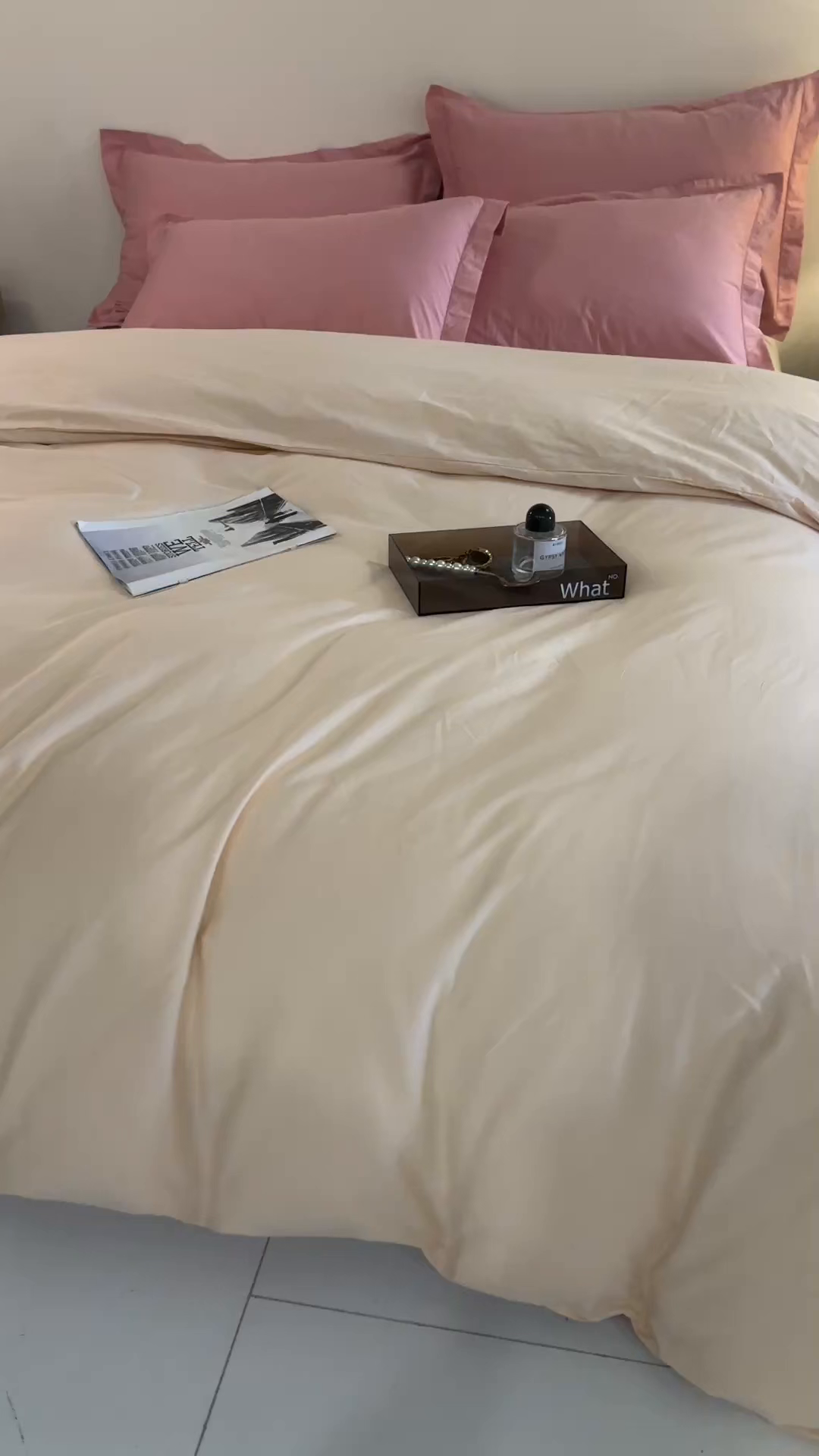 91家纺网 家纺一手货源 找家纺 名优家纺 2026新款60S13374高支密全棉印花纯色四件套 奶黄+樱花粉